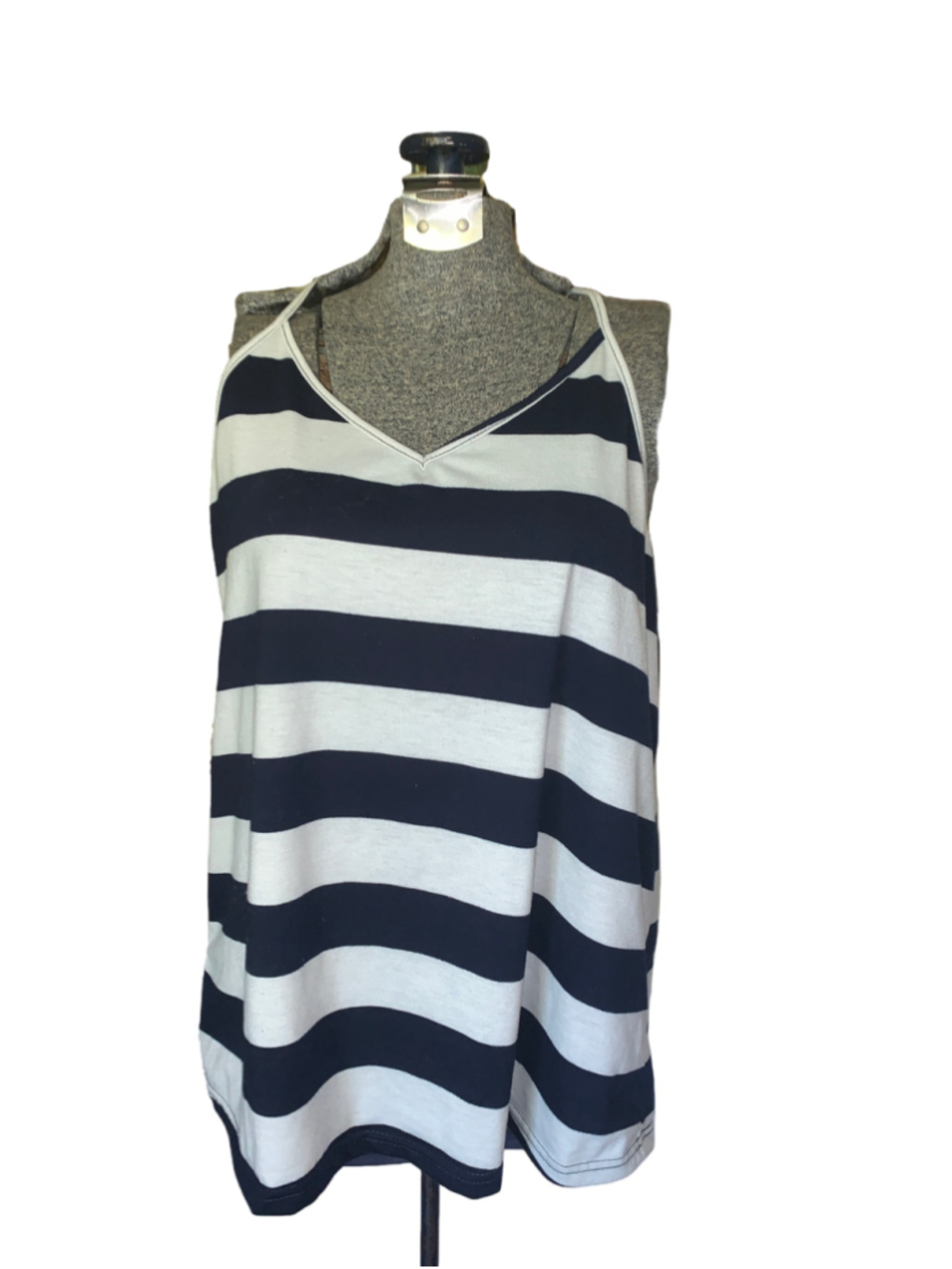 Women's Unbranded Striped Tank Top Size M White Navy Blue